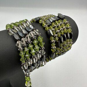 3/$30 Hematite Beaded Wrap Jewelry Magnetic Silver Tone Green Lightweight